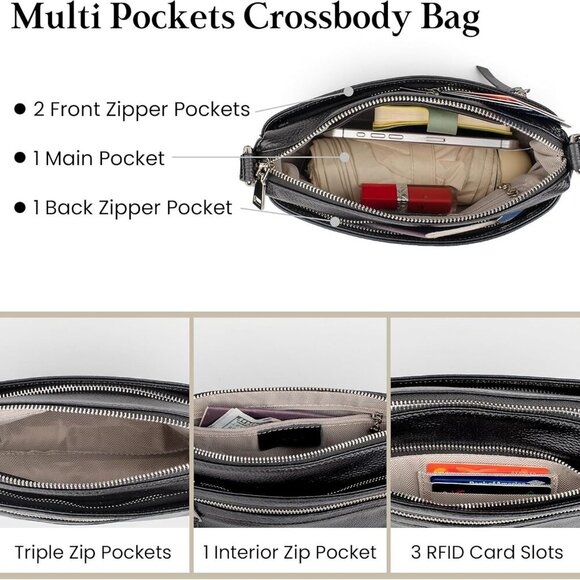 Small Genuine Leather Crossbody Purse Bags for Women, Multi Pockets Shoulder Han - Picture 3 of 7